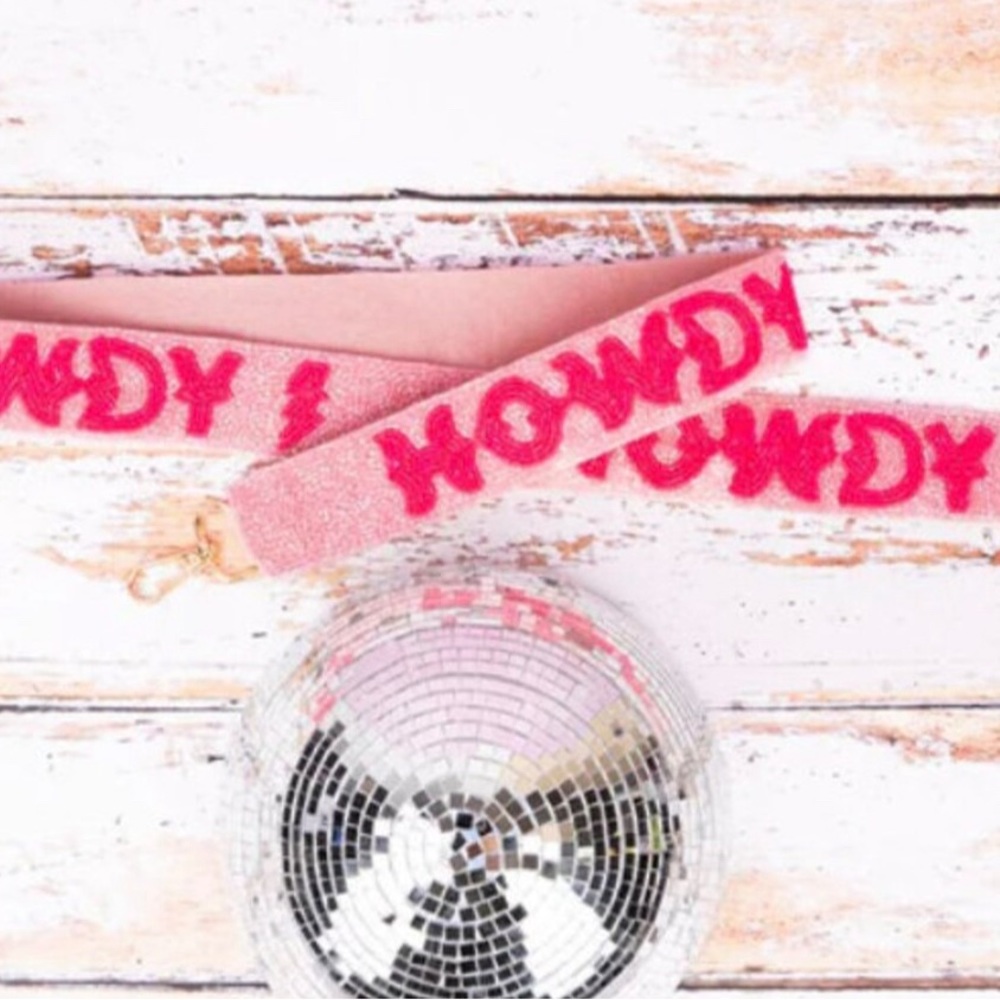 Pink Howdy beaded purse strap